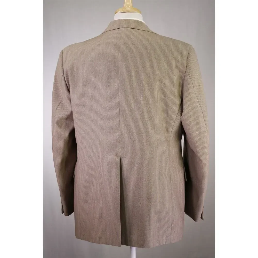 Vintage 1970s Brown Pinstripe 3-Piece Polyester Disco Flared Pants Suit 44R